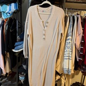 Free People Hailee sweater Cream Long Sleeve Button Dress